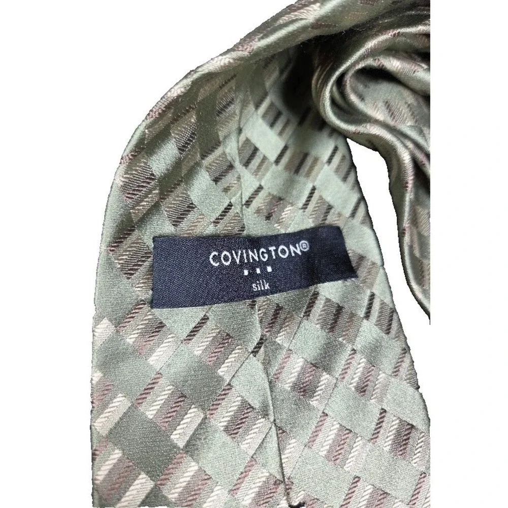 Covington Men's Silk Necktie Green Gold Design Long 3